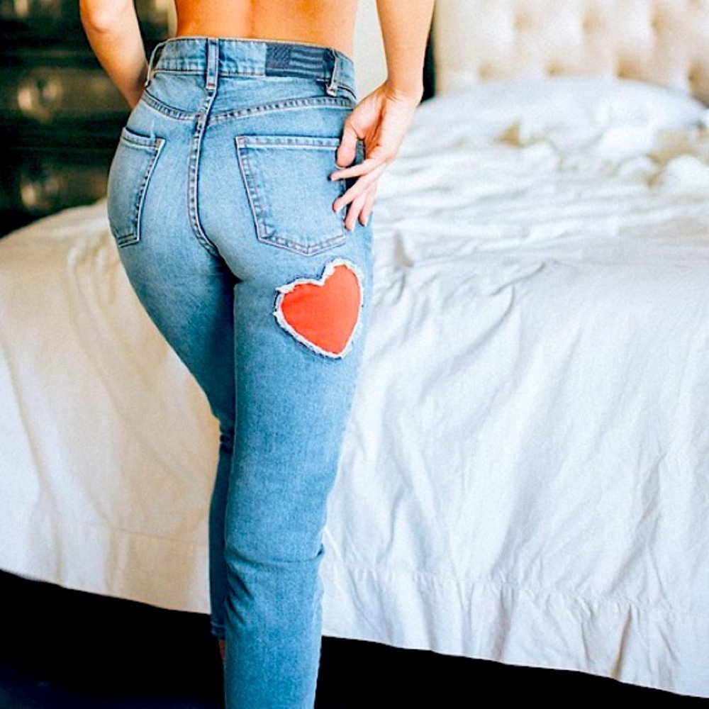 REVICE High Waisted Heart Patch Zip Up Jeans